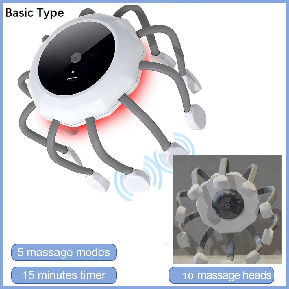 Electric Scalp Massager Head Massager Red Light Vibrator Octopus Head Scratcher for Relaxation Stress Soft Silicone